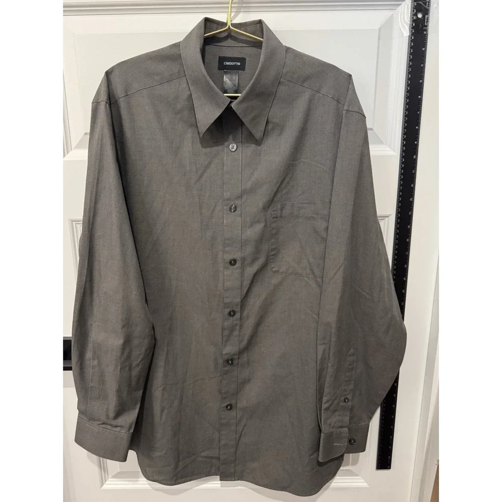 CLAIBORNE Men's Long Sleeve Button Down Dress Shirt Brown Black XL XLarge Sharp